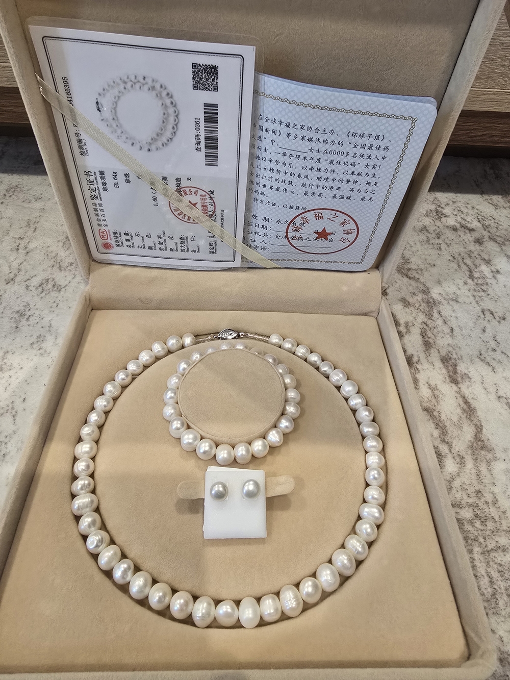 Classic White Pearl Necklace, Bracelet & Stud Earring Set - Women Jewelry